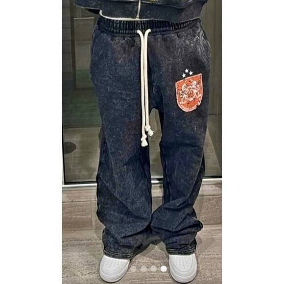 FOREIGN REALITY Other - FOREIGN REALITY‎ Mens Black Acid Wash Sweatpants Crest Logo Drawstring XL